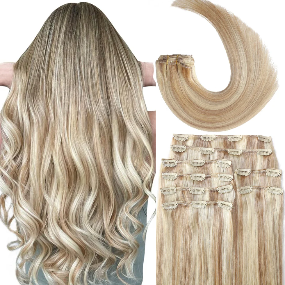 Extensiones con clip de cabello humano Remy
