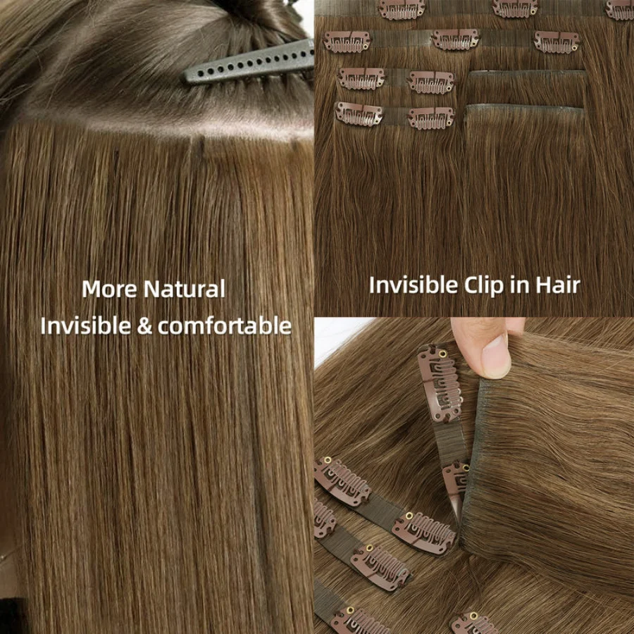 Extensiones de cabello invisibles con clip.